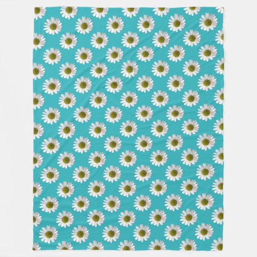 花フローラプリントデイジーオンターコイズ フリースブランケット (正面)