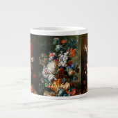 花フローラヴィンテージアート金ゴールドモノグラムのジャンボ ジャンボコーヒーマグカップ (正面)