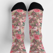 花フローラ水彩カモフラージュバラ金ゴールドピンク ソックス (上部)