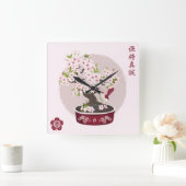 花フローラ盆栽バードアジアのグラフィックデザイン スクエア壁時計 (ホーム)