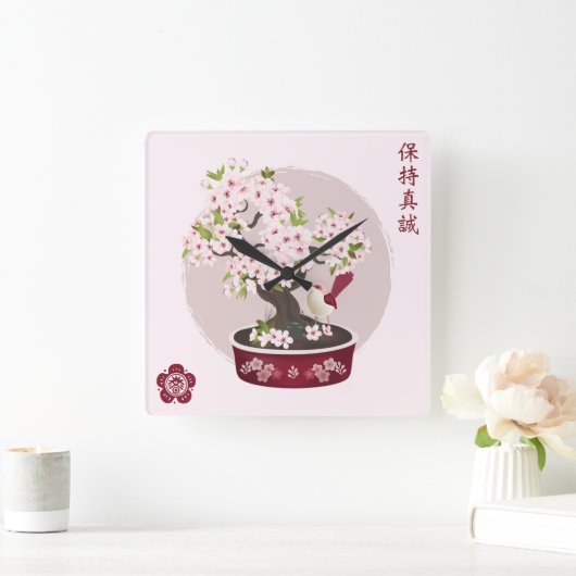 花フローラ盆栽バードアジアのグラフィックデザイン スクエア壁時計 (ホーム)