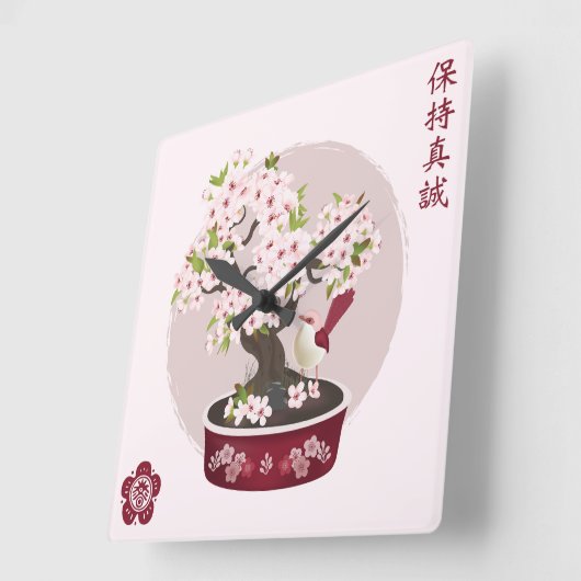 花フローラ盆栽バードアジアのグラフィックデザイン スクエア壁時計 (傾斜)