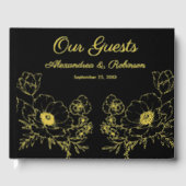 花フローラ結婚の記念日金ゴールドブラック ゲストブック (正面)