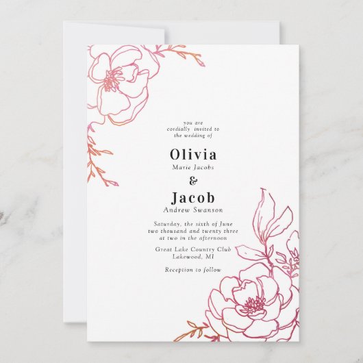 花フローラ結婚デザイン 招待状 (正面)