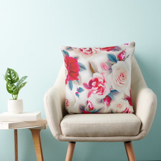 花フローラ雰囲気ピンク赤モダン白 クッション (椅子)