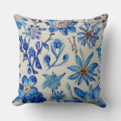 花フローラ雰囲気モダン青 クッション (正面)