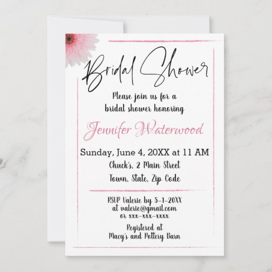 花ブライダルシャワー付き招待状 招待状 (正面)