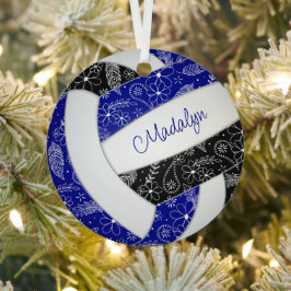 花ブルーブラックバレーボールのパリーズ羽 メタルオーナメント