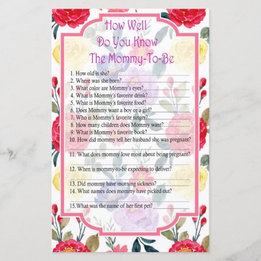 花ベビーシャワーゲームをどれだけ知っているか (正面)