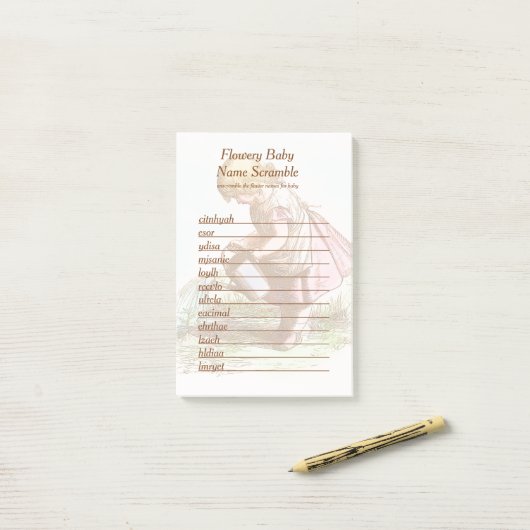 花ベビー名スクランブルベビーシャワーワードゲーム ポストイット (デスク上)