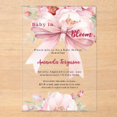 花ベビー開花ピンクボウ澄んベビーシャワー アクリル招待状 (正面)