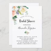 花ホワイトローズ金ゴールドピンクブライダルシャワー 招待状 (正面/裏面)