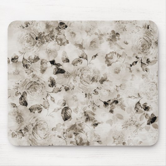 花ボヘミアのヴィンテージのエレガントで白い灰色のバラ マウスパッド (正面)