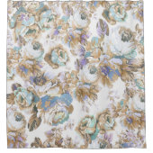 花ボヘミアの赤面のラベンダーの茶色のティール(緑がかった色)のバラ シャワーカーテン (正面)