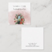 花ポインセチアのネックレス付きクリスマスランタン スクエア名刺 (正面/裏面)