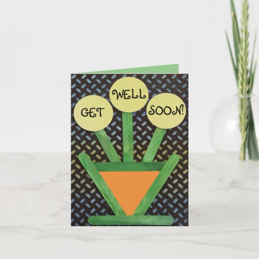 花ポットと花春夏の成長GET WELL カード (正面)