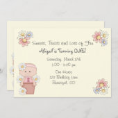 花ポットベビー1st誕生日招待状for Girls 招待状 (正面/裏面)