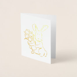 花ポットホイルカード付きキュートなイースターバニーヘア 箔カード