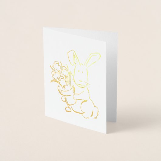 花ポットホイルカード付きキュートなイースターバニーヘア 箔カード (正面)