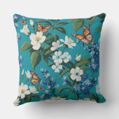 花ポップ・アートのと鳥と蝶を持つアート顔 クッション (裏面)