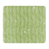 花ポップ・アートの葉グリーンガラス切断板小 カッティングボード (正面)