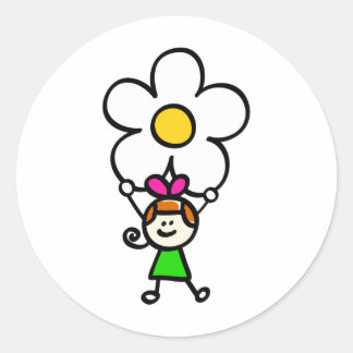 花マンガを持つ幸せな子供たちイラストレーション ラウンドシール