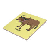 花マンガイラストレーション付き水牛 タイル (側面)