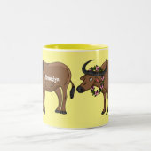 花マンガイラストレーション付き水牛 ツートーンマグカップ (中央)