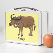 花マンガイラストレーション付き水牛 メタルランチボックス (インサイチュ)