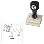 花マンガイラストレーション付き水牛 ラバースタンプ (押印)