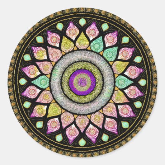 花マンダラアートによる瞑想スピリチュアル ラウンドシール (正面)