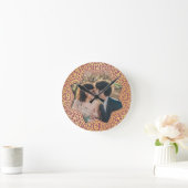 花マンダラフローラ形フォトバラピンク金ゴールド ラウンド壁時計 (ホーム)