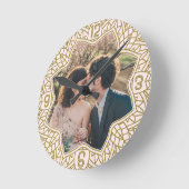 花マンダラフローラ形フォト赤面ピンク金ゴールド ラウンド壁時計 (傾斜)