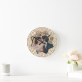 花マンダラフローラ形フォト赤面ピンク金ゴールド ラウンド壁時計 (ホーム)