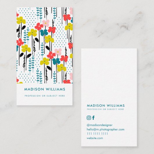 花ミニマルスタイリッシュトレンディーモダンビジネスカー 名刺 (正面/裏面)