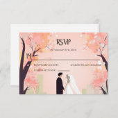 花ミニマル付きカップル漫画RSVP ノートカード (正面/裏面)