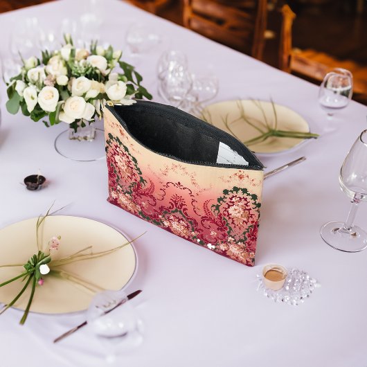 花メダリオンフローラ花束が葉状に入る アクセサリーポーチ