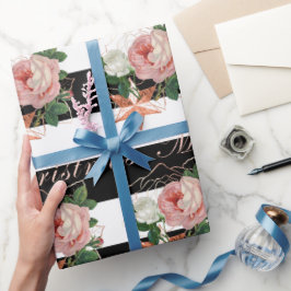 花メリーエレガントクリスマスバラ金ゴールドグリッター ラッピングペーパー