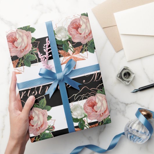 花メリーエレガントクリスマスバラ金ゴールドグリッター ラッピングペーパー (ギフト)