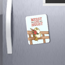 花メリー付き明るいカウボーイハットのクリスマス マグネット