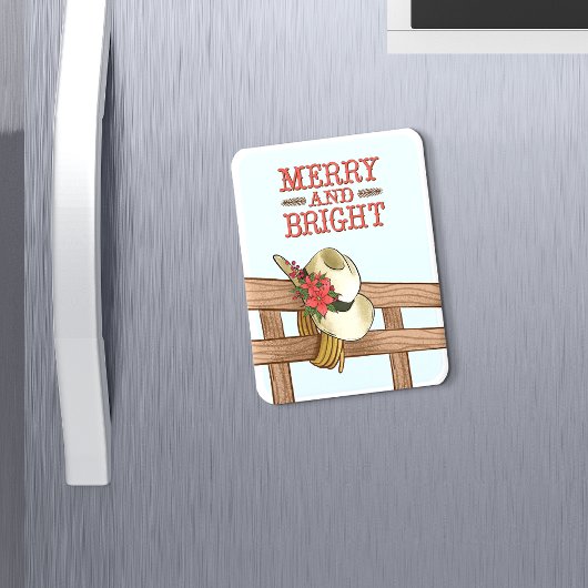 花メリー付き明るいカウボーイハットのクリスマス マグネット