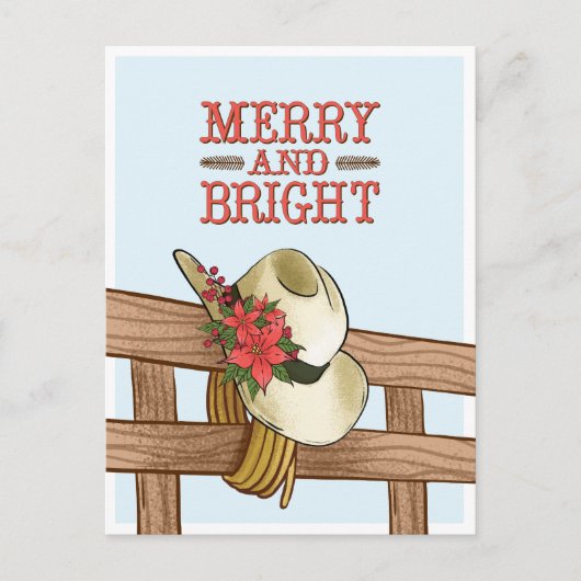 花メリー付き明るいカウボーイハットのクリスマス 案内ポストカード (正面)
