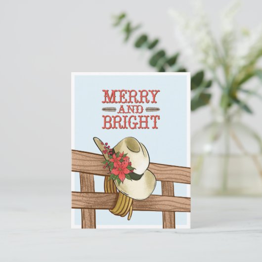 花メリー付き明るいカウボーイハットのクリスマス 案内ポストカード (スタンド正面)