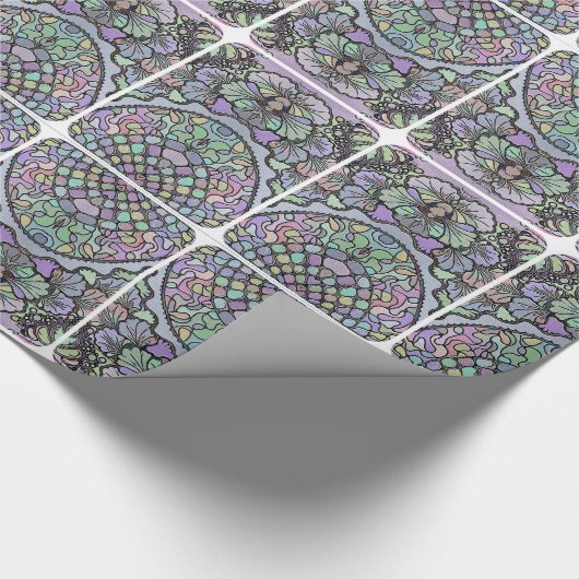 花モザイクパープルパンジーフローラ エレガント ラッピングペーパー (角)