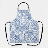 花モザイク青モザイクパターン エプロン (正面)