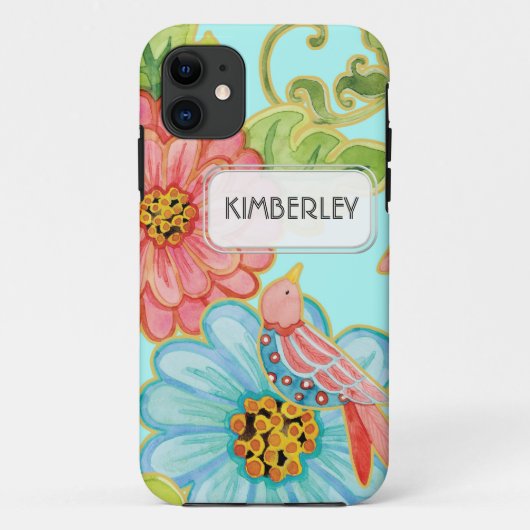 花モダンかわいいおもしろい鳥フローラ旋回パターンアート Case-Mate iPhoneケース (裏面)