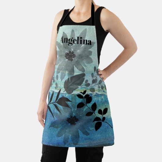 花モダンが夢のような青い背景 エプロン (インサイチュ)