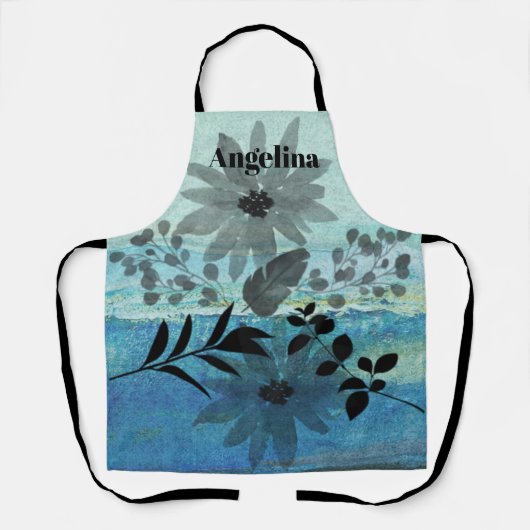 花モダンが夢のような青い背景 エプロン (正面)