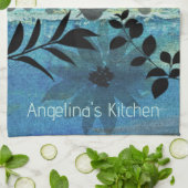 花モダンが夢のような青い背景 キッチンタオル (折り畳み)