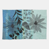 花モダンが夢のような青い背景 キッチンタオル (横)